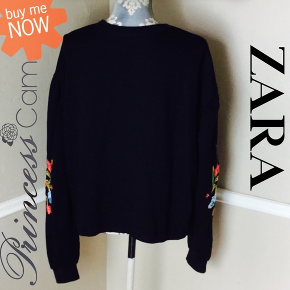👑ZARA Floral Embroidered Crewneck Sweatshirt Sz M - Picture 6 of 8